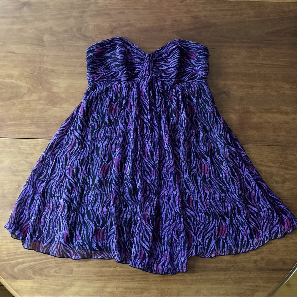 100% Silk Strapless Dress - 10 - Purple Animal Print - EXPRESS